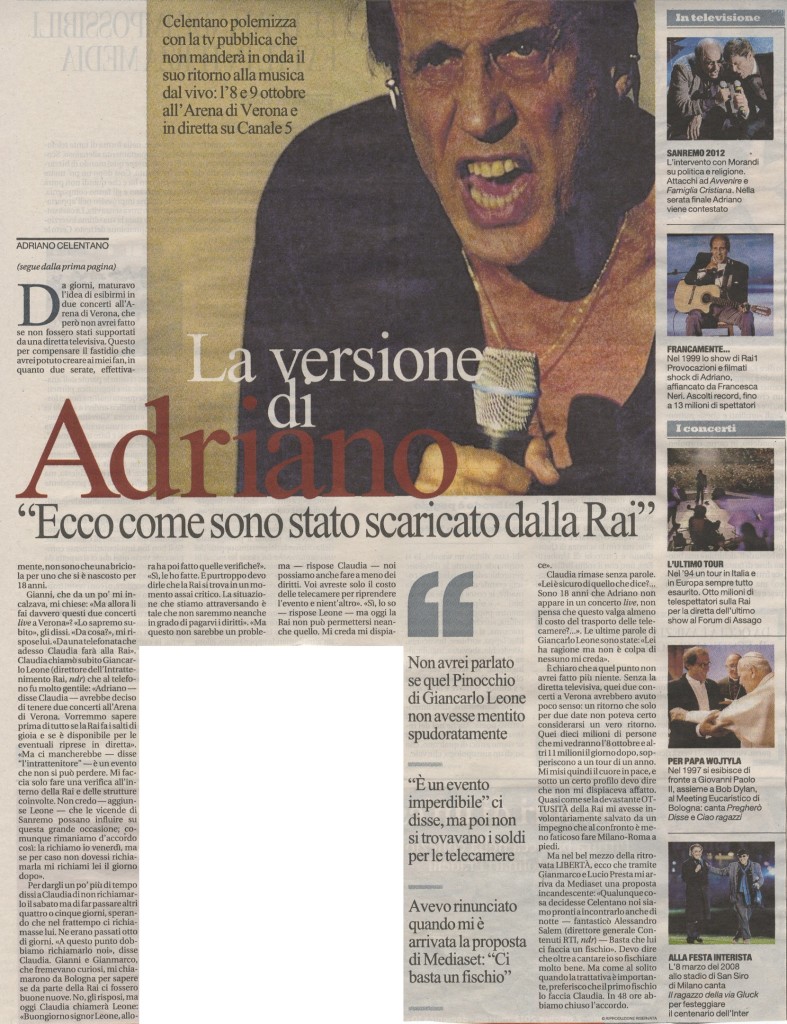 'La versione di Adriano' di Adriano Celentano | La Repubblica 20-06-2012