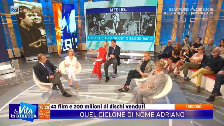 immagine tratta da "La Vita in Diretta" del 05/05/2019 in occasione di uno speciale dedicato ad Adriano Celentano